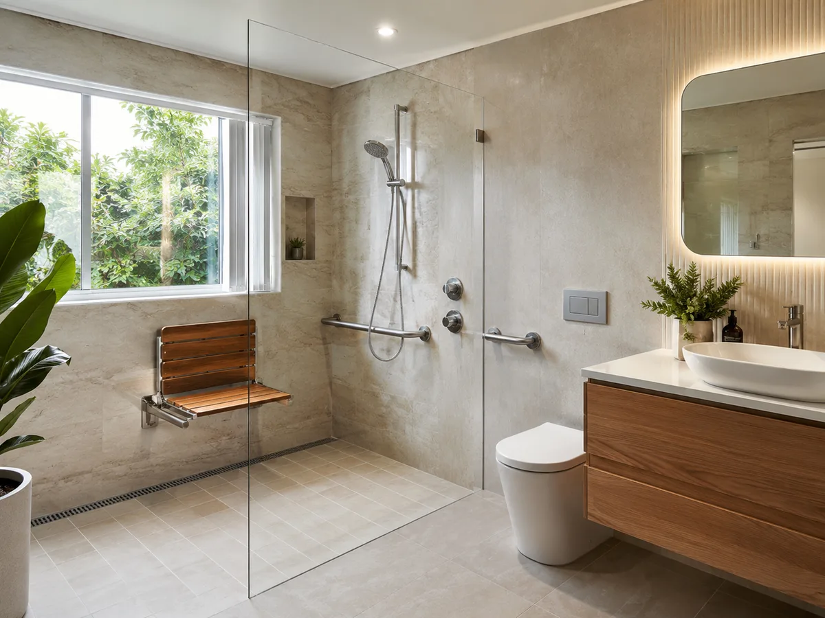 Accessible bathroom renovation with a level-entry disabled shower in a Perth home