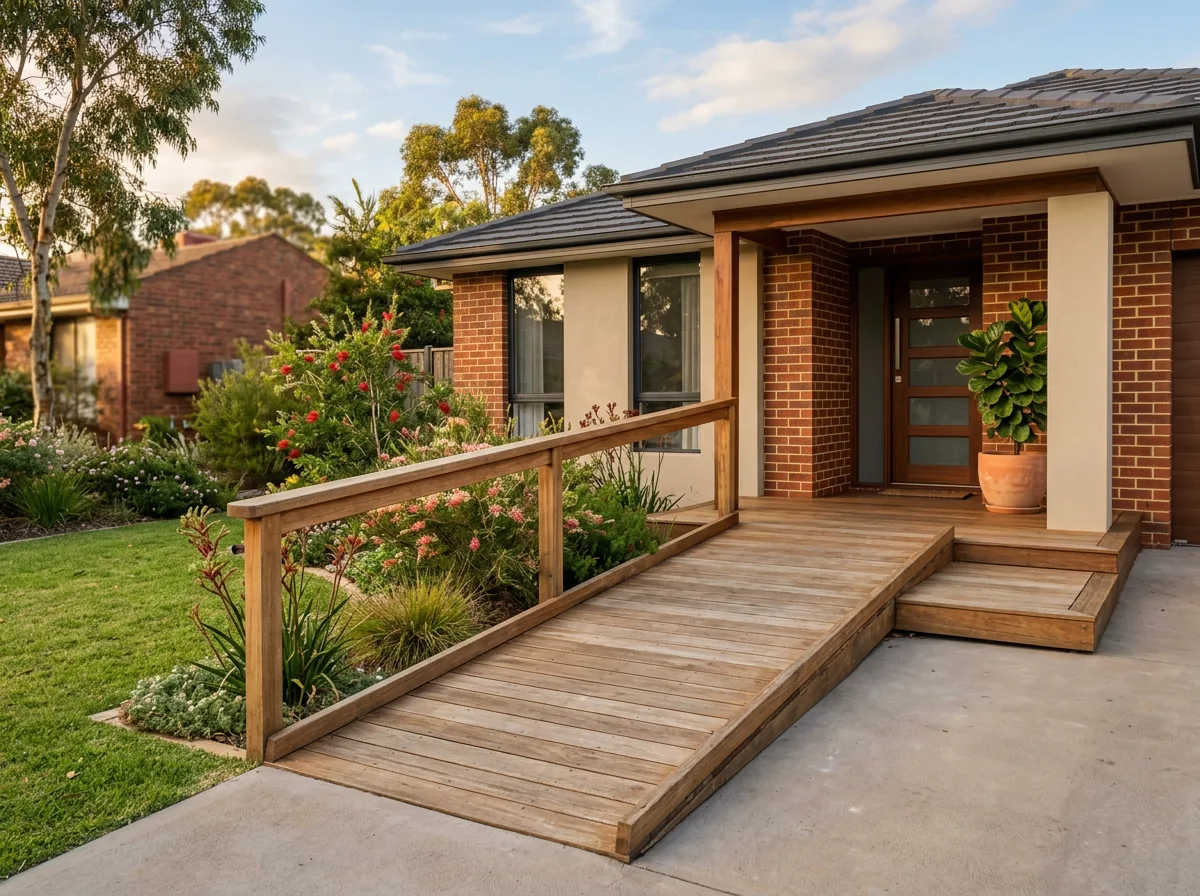 Aluminium threshold ramp bridging a door sill at the entry of a Perth home